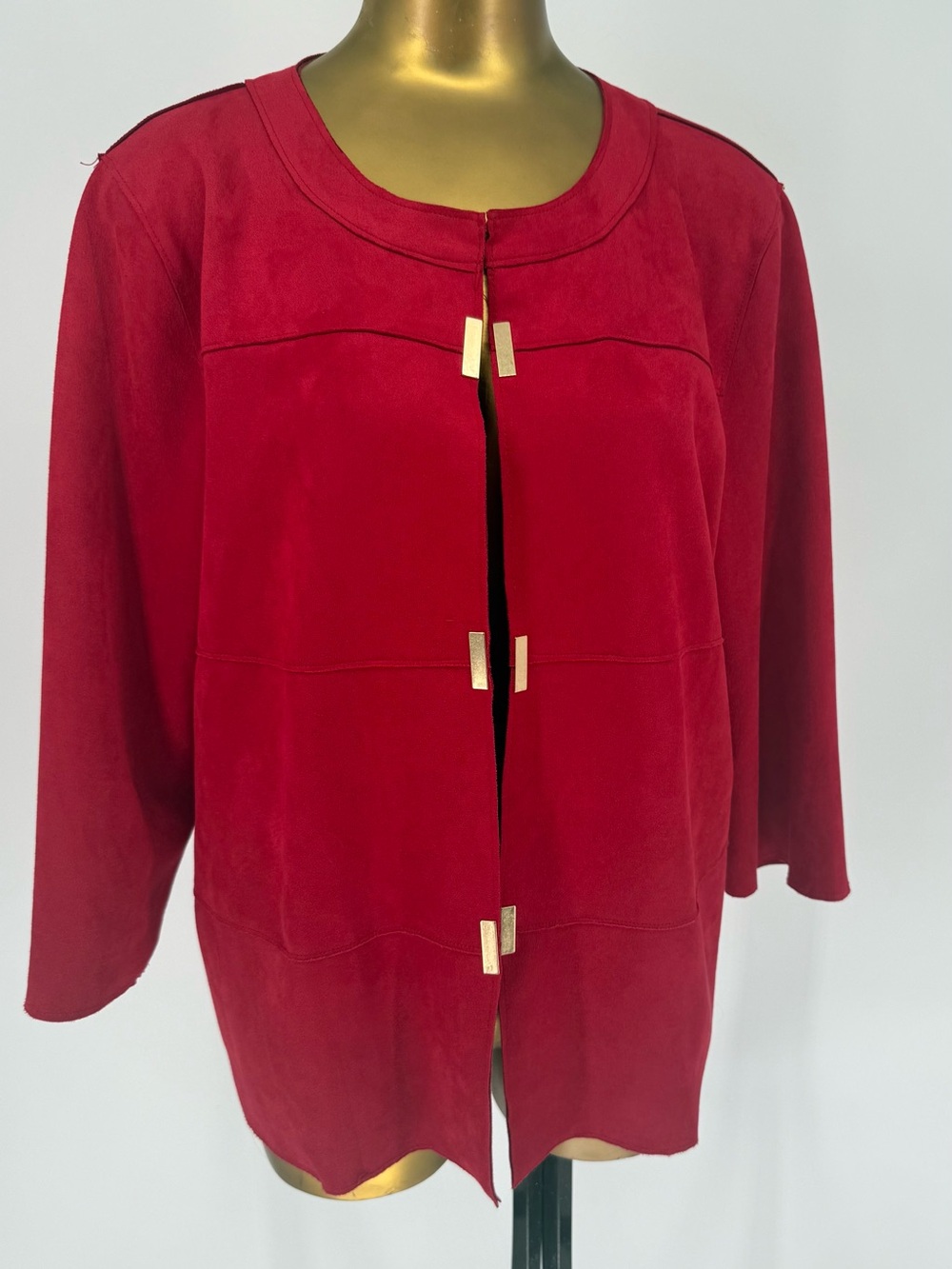 Alfred Dunner Red Faux Suede Open-Front Jacket with Gold Tabs size Medium